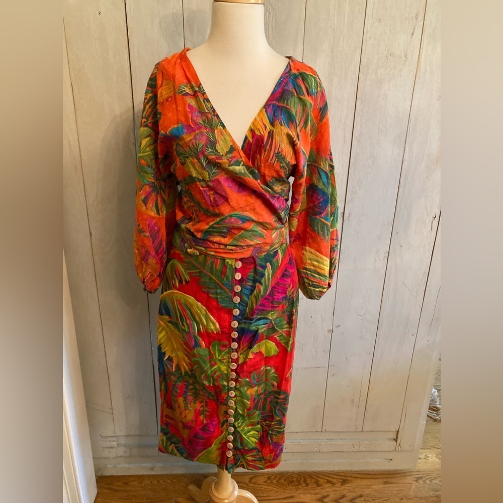 Farm Rio  Anthropologie Urban Jungle Button Down Midi Skirt & Tie Blouse - Picture 11 of 15